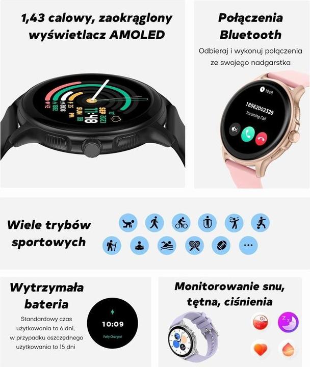 Produktbild Gravity GT12-5 Damen-Smartwatch, graues Silikonarmband + Roségold-Armband