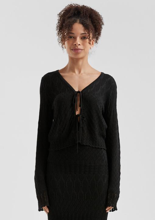 Produktbild s.Oliver Strickjacke Strickjacke mit Ajourmuster und Bindedetail (S)