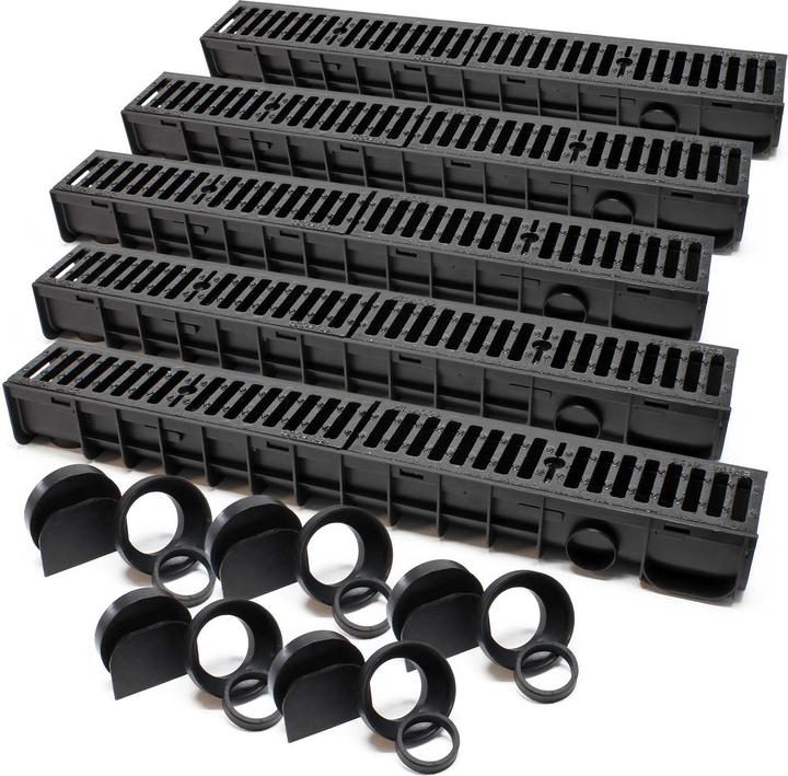 Wiltec Entwässerungsrinne 5x1m Abdeckrost 12,5t Gusseisen Ablaufrinne Abwasserrinne