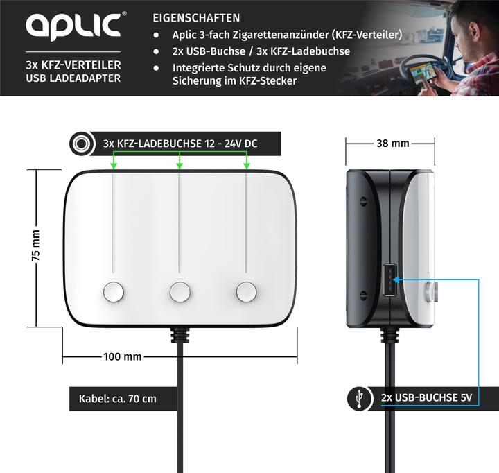 Produktbild Aplic 3-fach Zigarettenanzünder Adapter