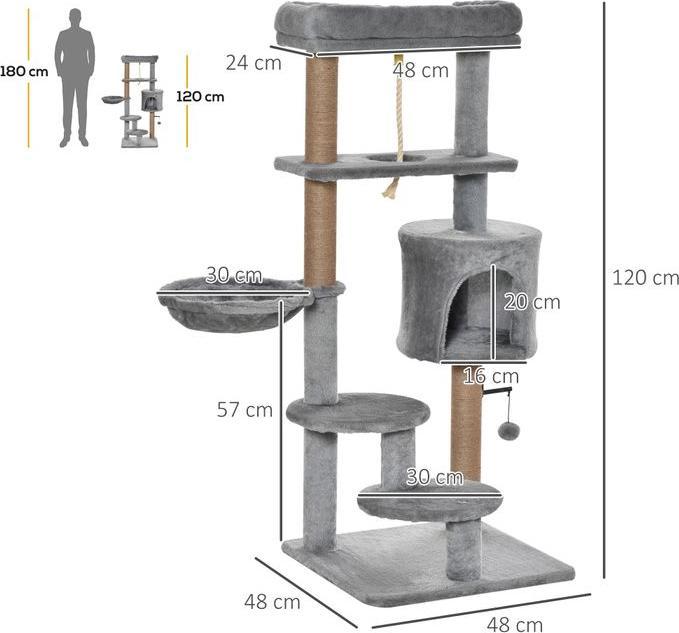 Actual product image Swisshandel24 Scratching post 120 cm jute trunk, for cats up to 5 kg, light grey (120 cm, Light grey+beige)