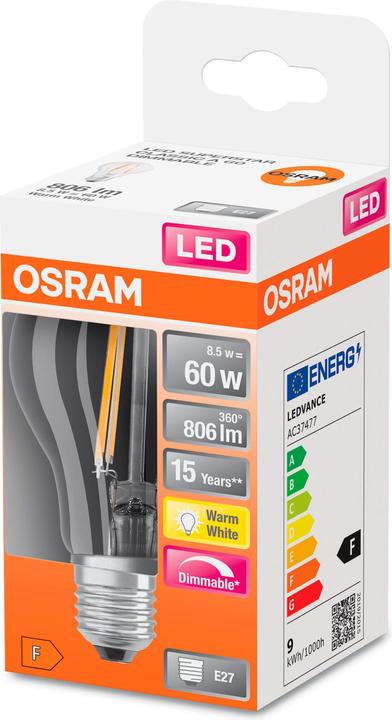 Actual product image Osram Retrofit Classic A (E27, 8.50 W, 806 lm, 1 x, F)