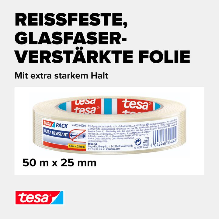 Actual product image tesa tesapack ULTRA RESITANT filament tape glass-fibre reinforced (25 mm)