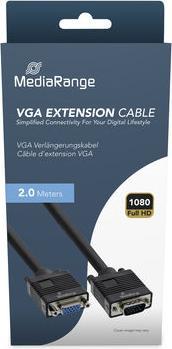 Actual product image MediaRange VGA extension cable, VGA (HD15) plug to socket, 2m cable length, black (2 m)