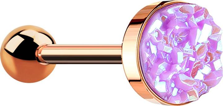 Produktbild Star Piercing Micro Barbell rosegold mit Druse Stein hellviolett (ohne Messing, Chirurgenstahl 316L)