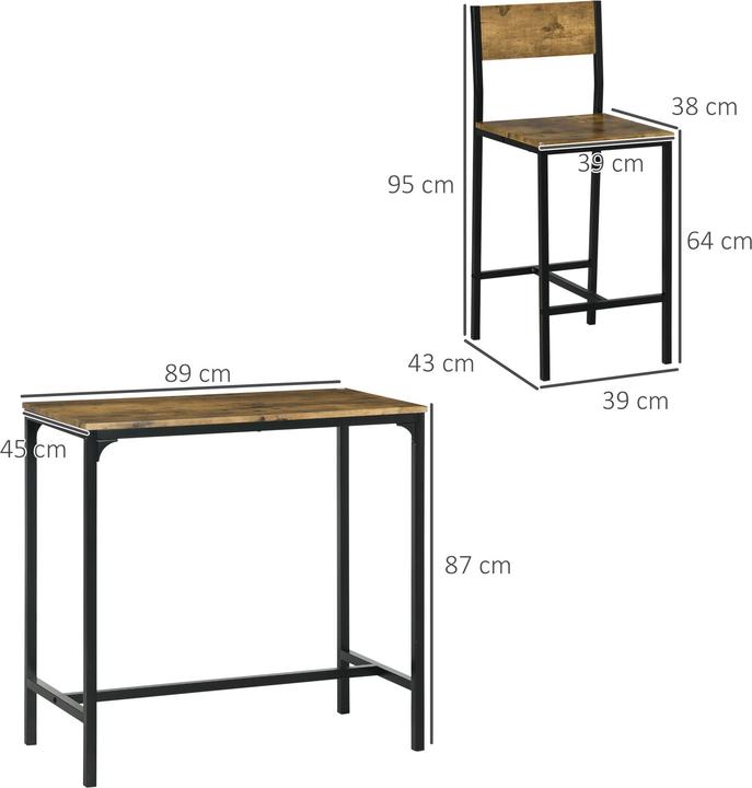 Produktbild Homcom Bartisch Set MDF, Metall Rustikal-Braun (89 x 45 x 87 cm)