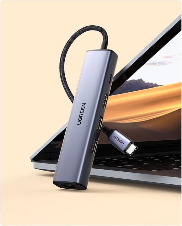 Actual product image Ugreen Gigabit Ethernet Adapter Hub mit USB PD (USB-C, 4 Ports)