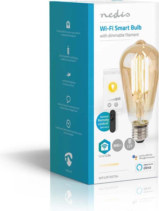 Produktbild Nedis WIFILRF10ST64 Smartlife LED Filament Lampe WLAN E27 806 lm 7 W Warmweiss 1800 - 3000 K Glas An (E27, 806 lm, 1x)