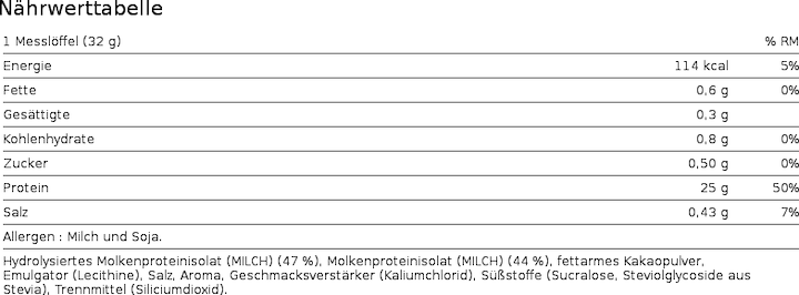 Nährwerte und Zutaten Dymatize ISO 100 Hydrolyzed (Vanille, 1 Stk., 2264 g)