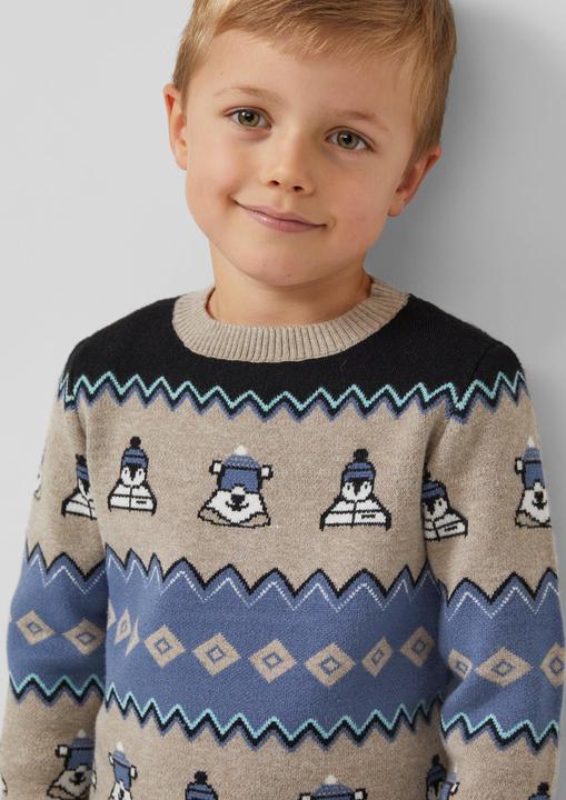 Produktbild s.Oliver Strickpullover Langarm-Jacquardpullover im Regular Fit mit Rundhalsausschnitt (98)