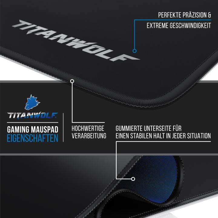 Produktbild Titanwolf Gaming Mauspad, 900 x 400mm XXL Mausmatte, verbessert Präzision & Geschwindigkeit, Schrift (XXL)