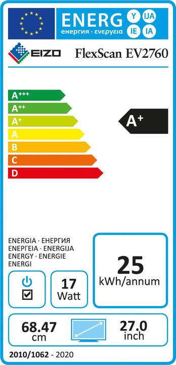 Energielabel Eizo EV2760 FlexScan (2560 x 1440 pixels, 27")