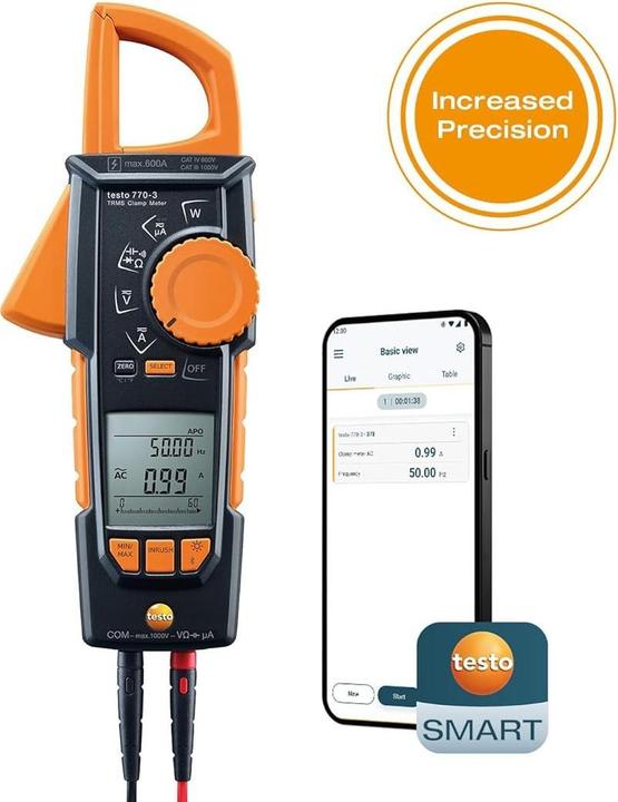 Produktbild Testo 770-3 Stromzange digital CAT III 1000 V, CAT IV 600V Anzeige (Counts): 6000 (CAT III 1000V, CAT IV 600V)