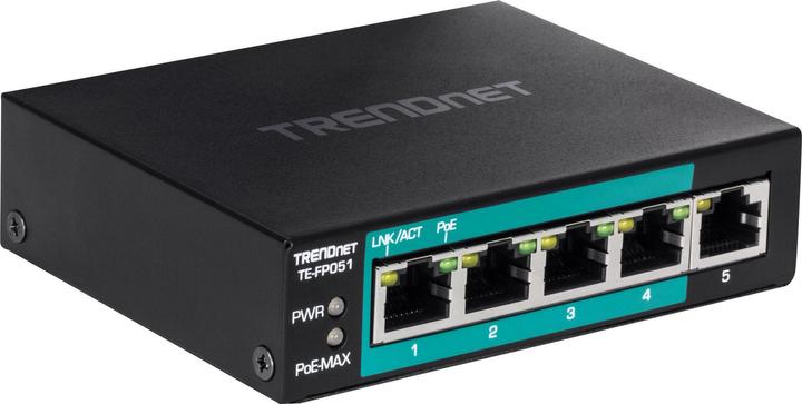 Produktbild Trendnet TE-FP051 Netzwerk-Switch Unmanaged Fast Ethernet (10/100) Power over Ethernet (PoE) Schwarz (5 Ports)