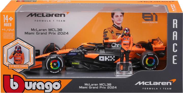 Produktbild Bburago McLaren F1 MCL38 2024 mit Figur 1/24 Piastri