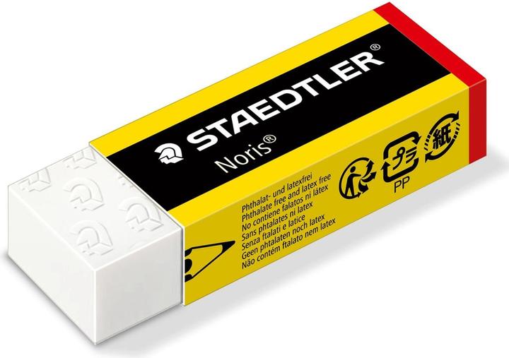 Produktbild Staedtler Kunststoff-Radierer Noris, weiss, 20er Display mit Schiebe-Manschette in gelb/schwarz, einzeln in