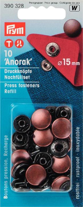 Produktbild Prym Druckknopf Anorak, zum nachfüllen, altkupfer 15 mm, Karte 10 Stk.