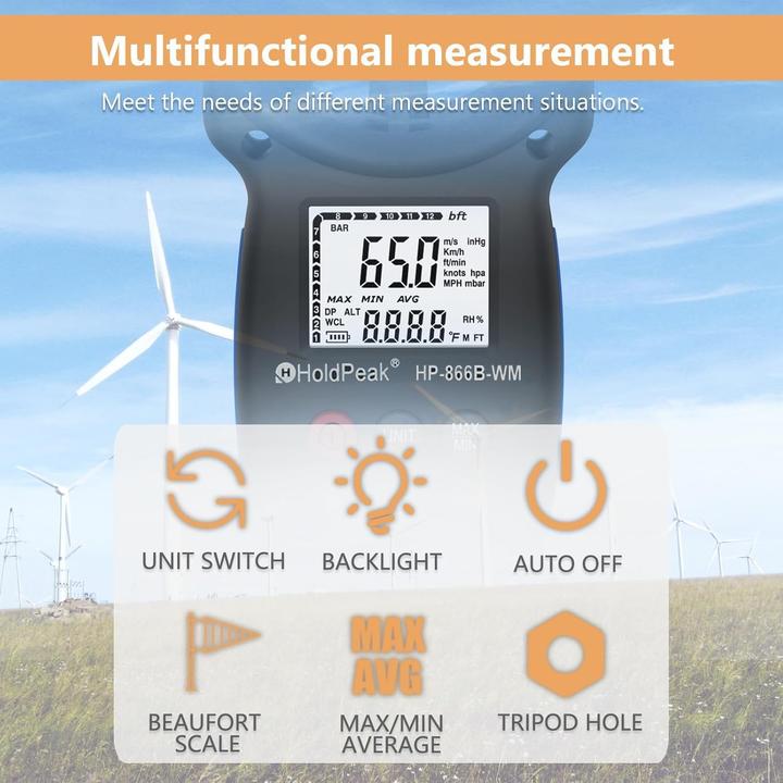 Produktbild Holdpeak Digitales Anemometer für Windgeschwindigkeit & Temperatur