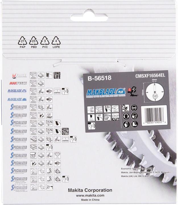 Produktbild Makita B-56502 TCT saw 165X1.9X20mm 10 ° T64 MAKBLADE PLUS
