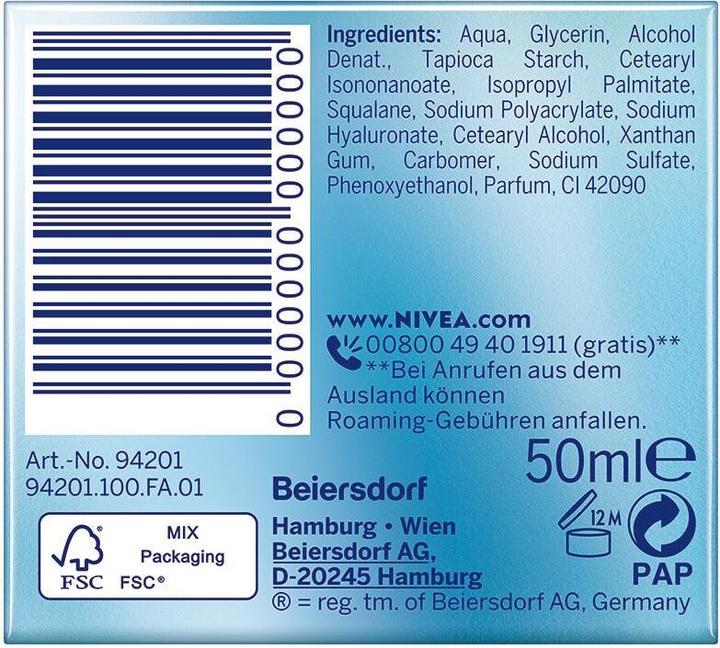 Nutritional values and ingredients NIVEA Hydra Skin Effect Wake Up Gel Day Care (50 ml, Day cream)