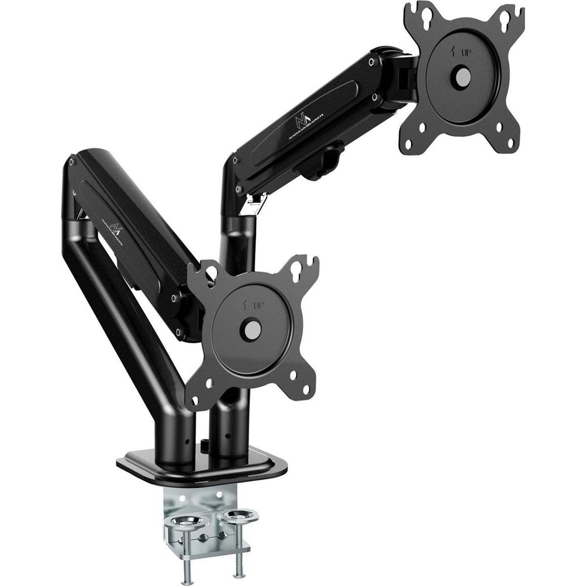 Maclean MC-861N Supporto per monitor a 2 pieghe Supporto da scrivania per 2 monitor con molla a gas Braccio (Tavolo, 27", 7 kg), Supporto per monitor,