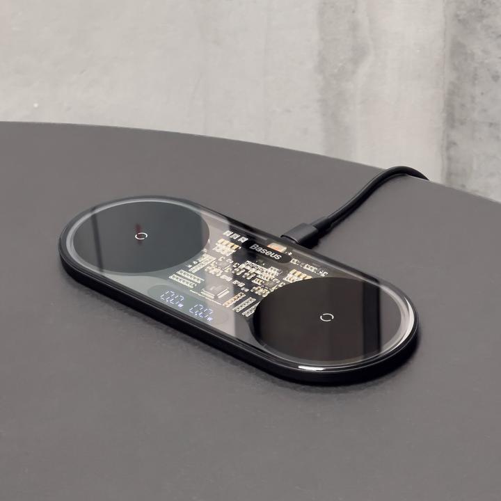 Actual product image Baseus Digital LED Display 2in1 Wireless Charger (20 W)