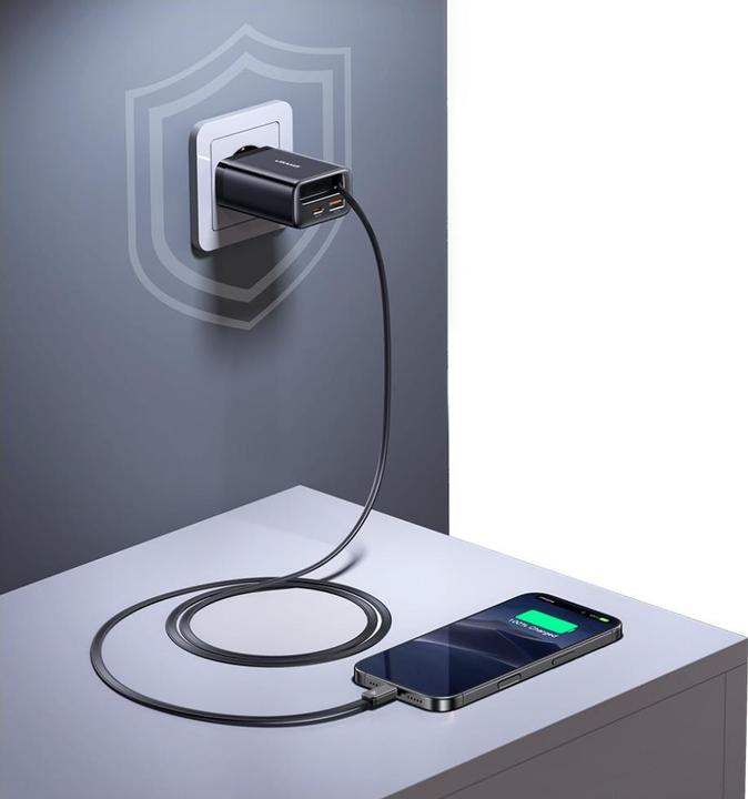 Image du produit Usams CC296 30W Fast Charger With Retractable Type-C Cable (EU) - Xiang Series White (30 W, 2 ports)