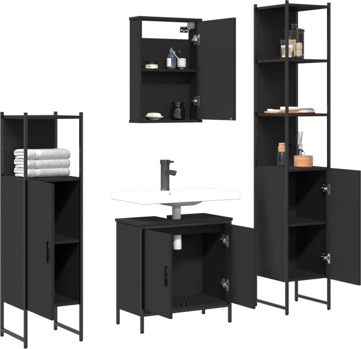 Immagine prodotto VidaXL Set di mobili da bagno Armadio con specchio Mobile per vanità Armadio da bagno 4 pezzi nero