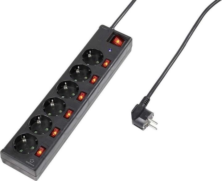 Produktbild Renkforce Überspannungsschutz-Steckdosenleiste 6fach Schwarz Schutzkontakt 1296314 (6 x, CEE 7/3, 1.40 m)