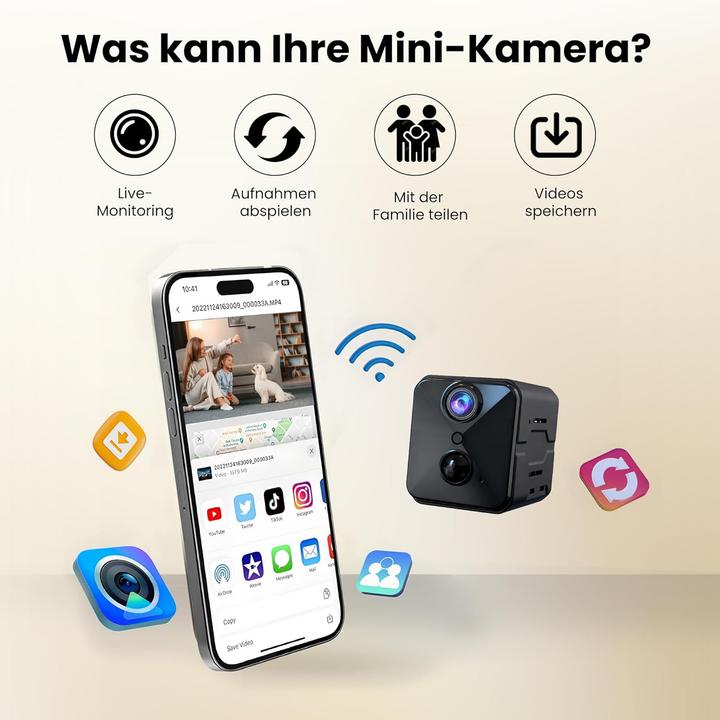 Produktbild Javiscam 4K Mini Überwachungskamera E7 mit Bewegungsmelder (3840 x 2160 Pixels)