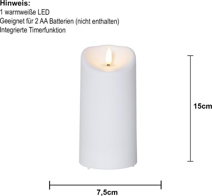 Productafbeelding Star Trading LED Zuilkaars Vlam 7,5 cm x 15 cm, Wit (1 x)