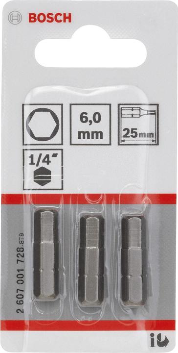 Actual product image Bosch Professional Zubehör Screwdriver bit extra-hard HEX 6, 25 mm, pack of 3 (HEX6)