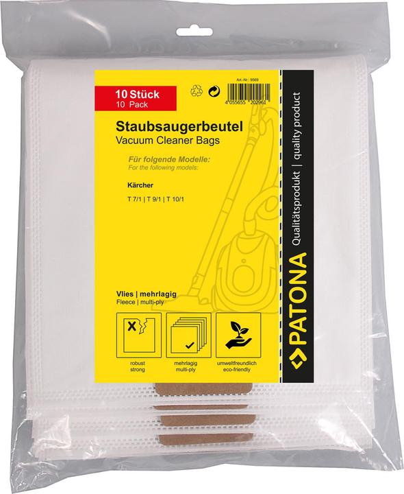 Actual product image Patona 10 hoover bags multi-layer fleece for Kärcher T 7/1 T9/1 T10/1 6.904-084.0 (10x)