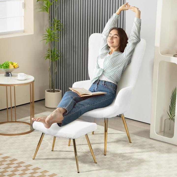 Produktbild Homcom Ohrensessel mit Hocker Polyester, Stahl Weiss