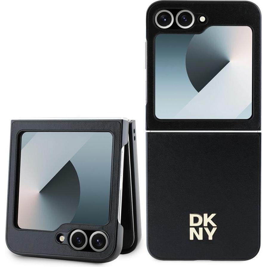 DKNY DKHCZF6PSMCSLK Z Flip6 F741 czarny/nero lether Matal Stack Logo (Samsung Galaxy Z Flip6, Samsung Galaxy Z Flip7 FE), Cover smartphone, Nero