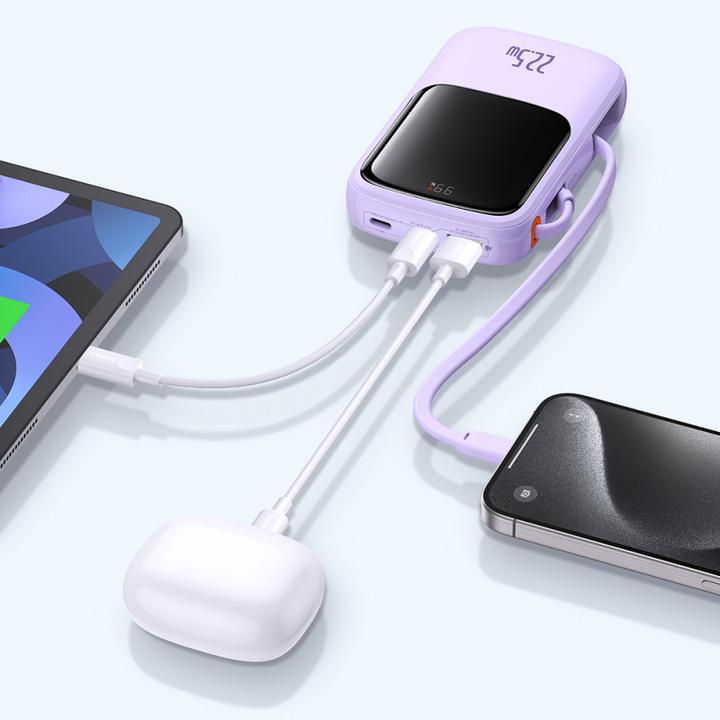 Actual product image Baseus Qpow Pro+ 10000mAh 22.5W powerbank with integrated USB-C cable and display - Purple (10000 mAh, 22.50 W)