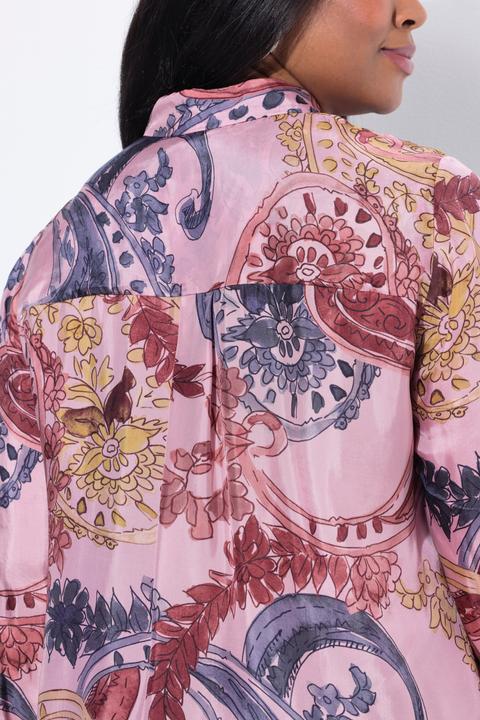 Immagine prodotto Ulla Popken Blusa con Cupro, design floreale, collo da camicia e maniche lunghe (42, 44)