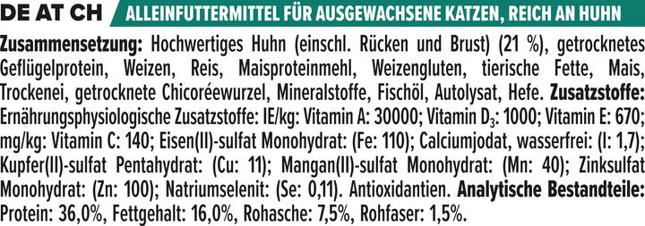 Nährwerte und Zutaten Pro Plan Cat Adult Huhn+Reis (Adult, 1 Stk., 1500 g)