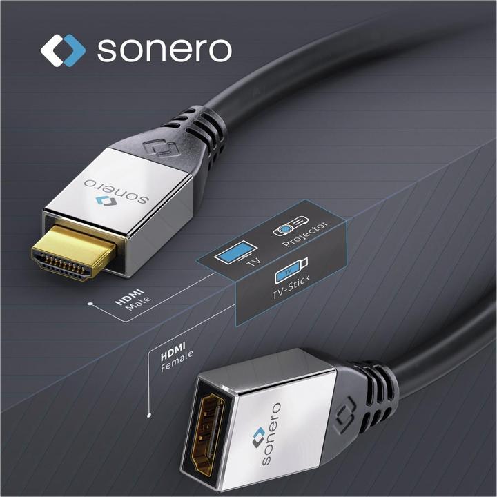 Image du produit Sonero Adaptateur HDMI connecteur métallique, 0,25 m, mâle/femelle (0.25 m, HDMI, 2.0)