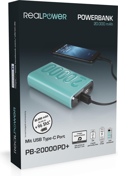 Actual product image RealPower PB-20000 PD+ (20000 mAh, 18 W, 74 Wh)