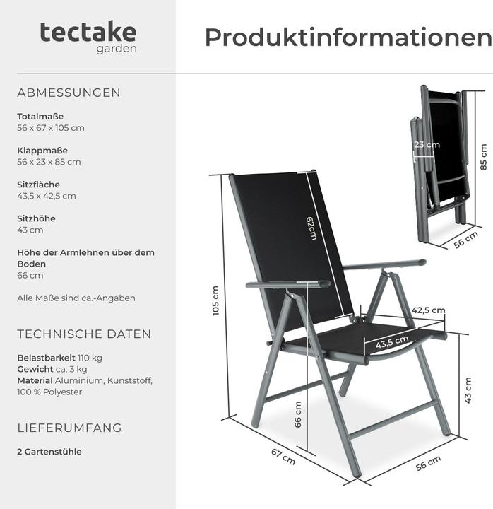 Produktbild tectake 2x Gartenstuhl