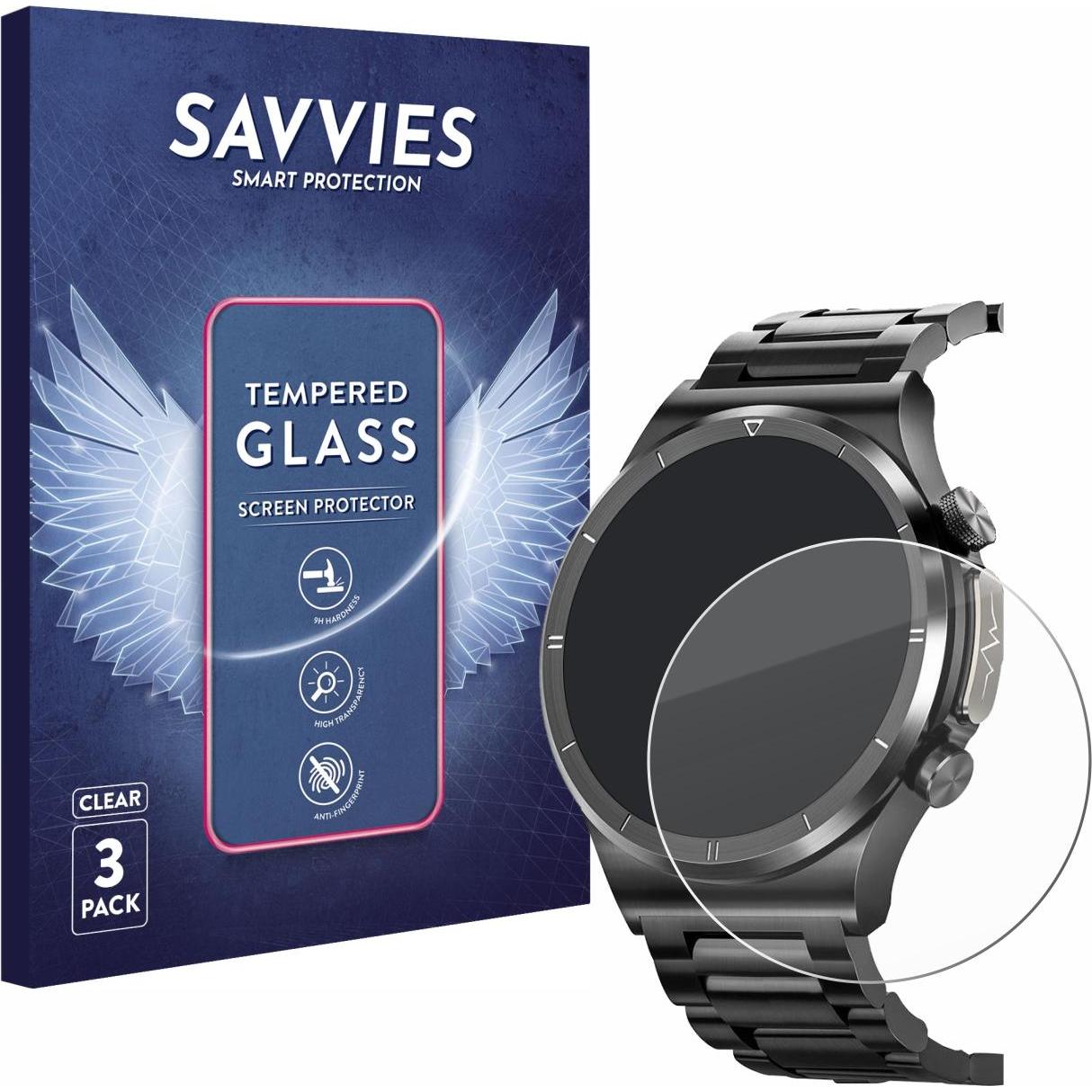 Savvies Panzerglas Displayschutz 9H Schutzglas Glas Klar Transparent, Smartwatch Schutzfolie, Transparent