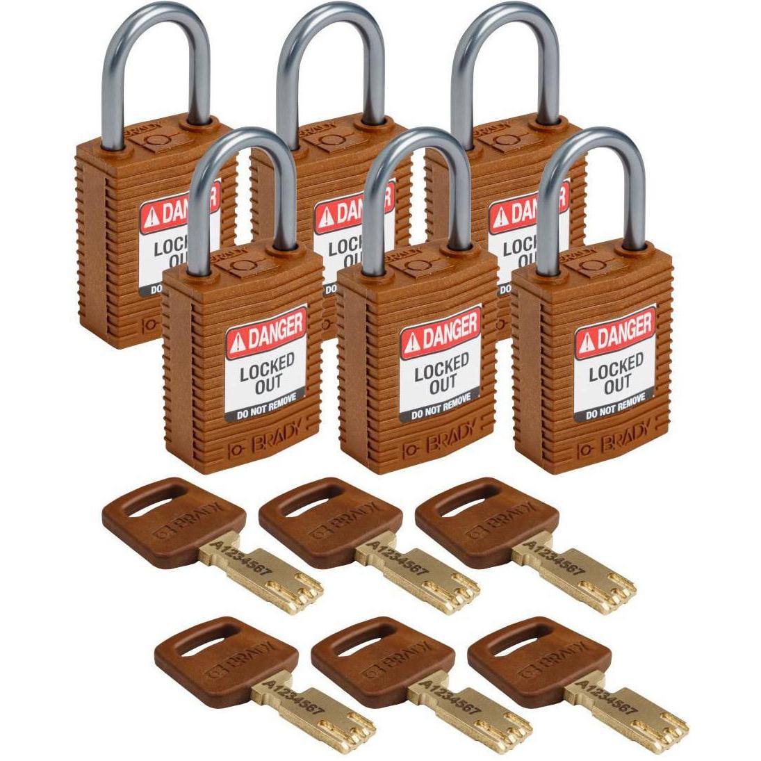Brady, Lucchetto, Serratura di sicurezza Safekey compact in nylon con grillo in alluminio, marrone, altezza grillo 25
