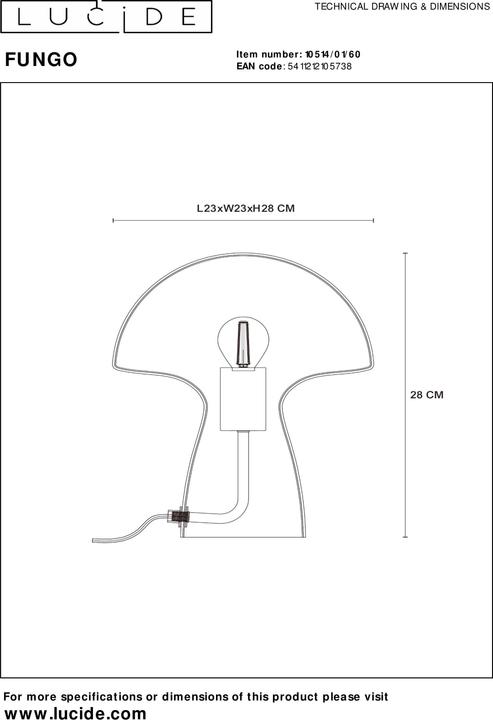 Image du produit Lucide FUNGO - Lampe de table - 1xE27 - Transparent 10514/01/60 (E27)