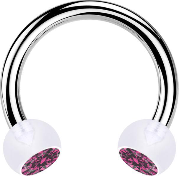 Actual product image Star Piercing Micro Circular Barbell silver with two transparent crystal balls pink (without brass, Surgical steel 316L, Plastic)