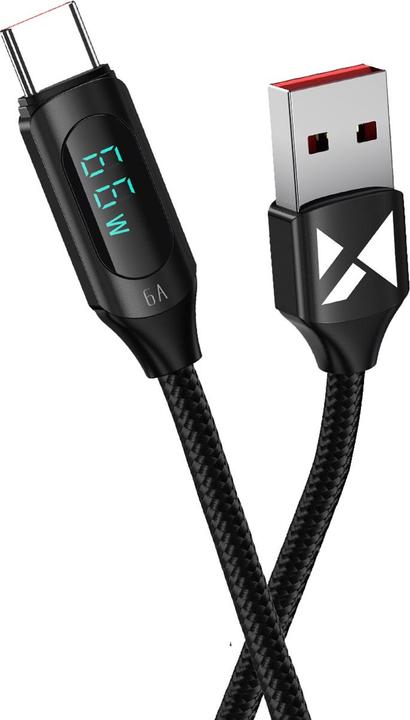 Productafbeelding Wozinsky WUACC2 USB A - USB C kabel met display 66W 6A 2m - Zwart (2 m, USB 3.2 Gen 1, 66 W)
