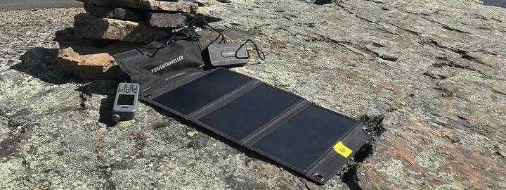 Actual product image Powertraveller Falcon 21 solar charger with 1x USB-A and 1x DC output (21 W, 0.47 kg)