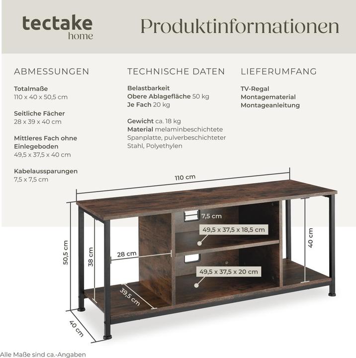 Image du produit tectake Étagère TV (110 x 40 x 50.50 cm)