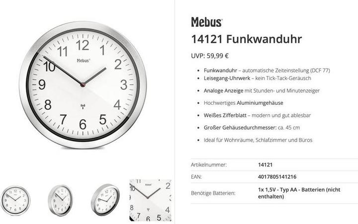 Mebus Radio-controlled wall clock XXL (45 cm)