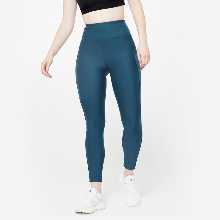 Immagine prodotto Domyos Leggings sportivi da donna con tasca per cellulare a vita alta - blu (W26/L30)